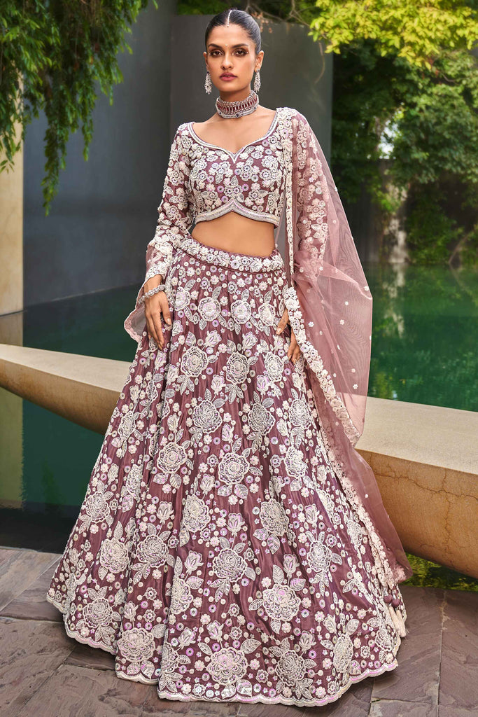 Ravishing Lavender Sequins Work Satin Bridesmaid Lehenga Choli