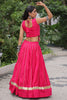 Charming Pink Silk Kutchi Work Navratri Wear Crop Top Lehenga