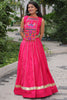 Charming Pink Silk Kutchi Work Navratri Wear Crop Top Lehenga