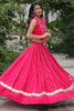 Charming Pink Silk Kutchi Work Navratri Wear Crop Top Lehenga