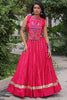 Charming Pink Silk Kutchi Work Navratri Wear Crop Top Lehenga