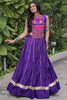 Spectacular Purple Kutchi Work Silk Navratri Special Crop Top Lehenga