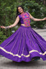 Spectacular Purple Kutchi Work Silk Navratri Special Crop Top Lehenga
