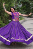 Spectacular Purple Kutchi Work Silk Navratri Special Crop Top Lehenga
