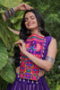 Spectacular Purple Kutchi Work Silk Navratri Special Crop Top Lehenga