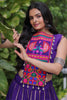 Spectacular Purple Kutchi Work Silk Navratri Special Crop Top Lehenga