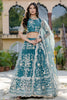 Lovely Teal Blue Thread Embroidered Net Wedding Wear Lehenga Choli