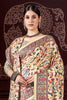 Awesome Cream Printed Pashmina Event Wear Saree With Shawl