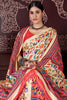 Desirable Beige Printed Pashmina Function Wear Saree With Shawl