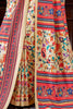 Desirable Beige Printed Pashmina Function Wear Saree With Shawl