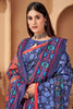 Marvelous Navy Blue Printed Pashmina Traditional Saree With Shawl