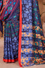 Marvelous Navy Blue Printed Pashmina Traditional Saree With Shawl