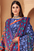 Marvelous Navy Blue Printed Pashmina Traditional Saree With Shawl