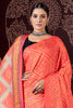 Fantastical Orange Printed Pashmina Festival Wear Saree With Shawl