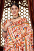 Alluring Peach Printed Pashmina Event Wear Saree With Shawl