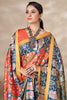 Awesome Orange Floral Print Pashmina Function Wear Saree With Shawl