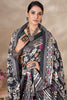 Fetching Black Floral Print Pashmina Winter Wear Saree With Shawl