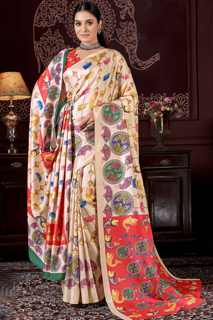 Attractive Cream Pashmina Winter Wedding Wear Saree With Shawl