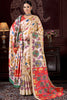 Attractive Cream Pashmina Winter Wedding Wear Saree With Shawl