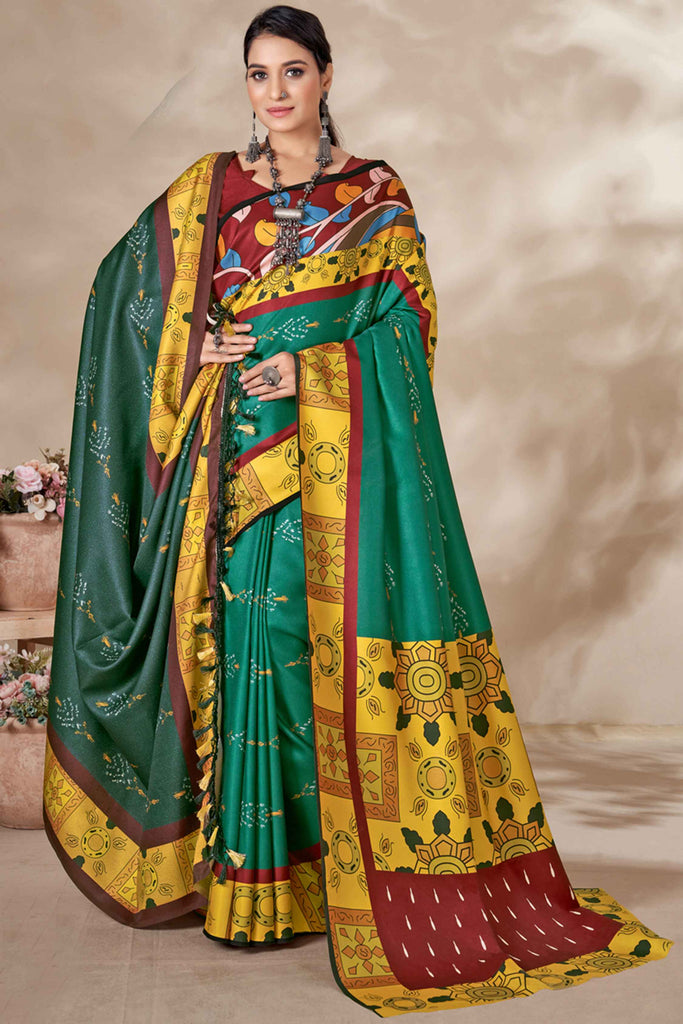 Delightful Teal Green Pashmina Festival Wear Saree With Shawl