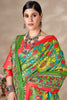 Enjoyable Olive Green Pashmina Event Wear Saree With Shawl