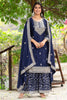 Wonderful Navy Blue Sequins Chinon Function Wear Sharara Suit