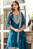 Shocking Teal Blue Sequins Chinon Event Wear Sharara Suit With Dupatta