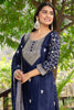 Wonderful Navy Blue Sequins Chinon Function Wear Sharara Suit