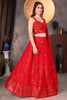 Stunning Red Sequins Georgette Wedding Wear Lehenga Choli With Dupatta