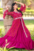 Delightful Pink Bandhani Print Georgette Wedding Lehenga With Long Top