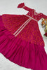 Delightful Pink Bandhani Print Georgette Wedding Lehenga With Long Top