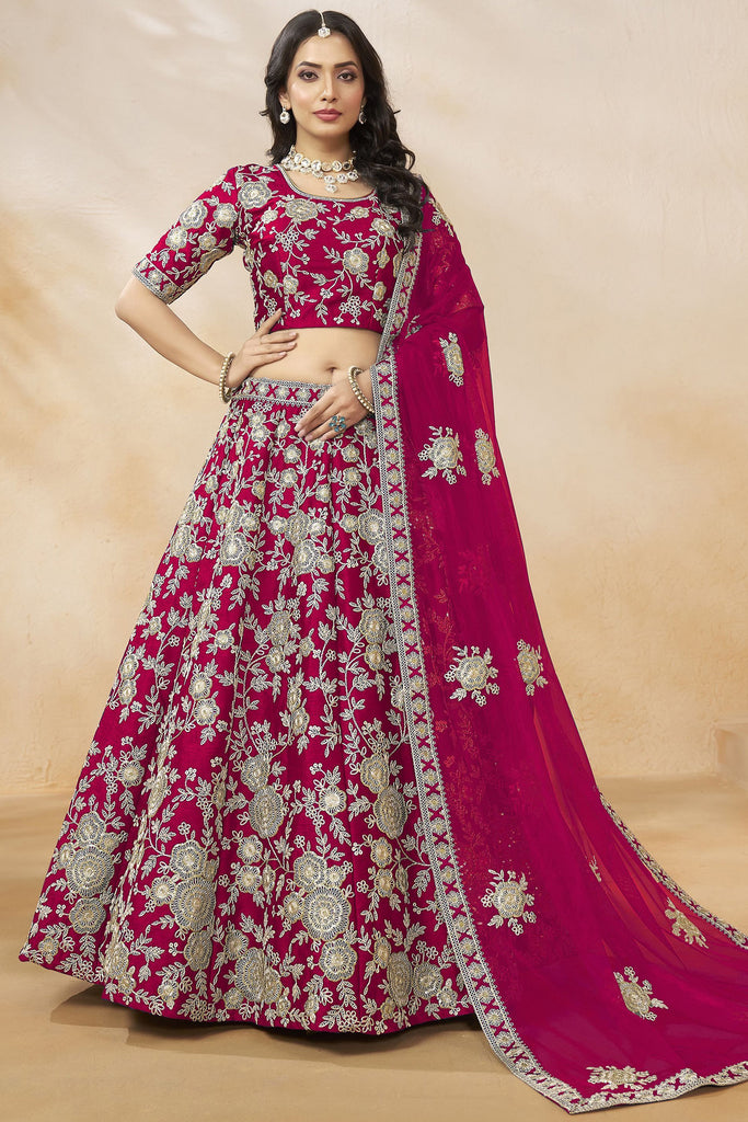 Awesome Hot Pink Dori Embroidery Silk Lehenga Choli With Dupatta