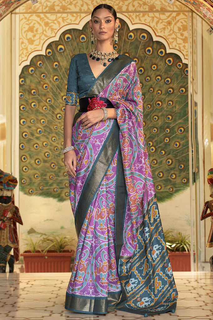 Desirable Purple Patola Printed Silk Event Wear Saree With Blouse
