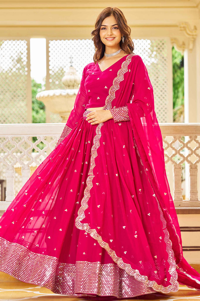 Fascinating Pink Sequins Work Georgette Wedding Wear Lehenga Choli