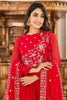 Adorable Red Embroidered Georgette Function Wear Gown With Dupatta