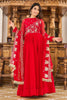 Adorable Red Embroidered Georgette Function Wear Gown With Dupatta