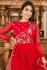 Adorable Red Embroidered Georgette Function Wear Gown With Dupatta