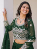 Wonderful Olive Green Embroidered Georgette Mehendi Wear Lehenga Choli