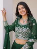 Wonderful Olive Green Embroidered Georgette Mehendi Wear Lehenga Choli