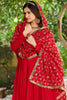Attractive Red Sequins Silk Festival Wear Gown With Dupatta