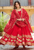 Attractive Red Sequins Silk Festival Wear Gown With Dupatta