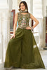Awesome Olive Green Thread Work Georgette Designer Crop Top Palazzo