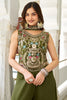 Awesome Olive Green Thread Work Georgette Designer Crop Top Palazzo