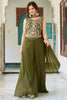 Awesome Olive Green Thread Work Georgette Designer Crop Top Palazzo