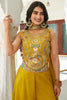 Lovely Yellow Embroidered Georgette Haldi Wear Crop Top Palazzo 