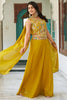 Lovely Yellow Embroidered Georgette Haldi Wear Crop Top Palazzo 