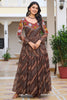 Superb Brown Bandhani Printed Georgette Navratri Special Gown