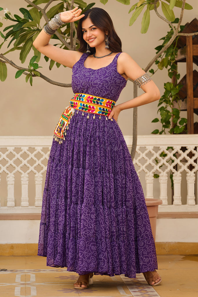 Amazing Purple Bandhani Printed Georgette Traditional Gown