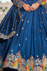 Excellent Blue Thread Work Festival Wear Lehenga Choli With Dupatta