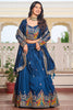 Excellent Blue Thread Work Festival Wear Lehenga Choli With Dupatta